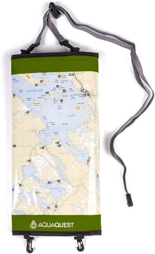 AquaQuest Trail Map Case - 100% Waterproof Document Dry Bag Holder with Clear Window & Lanyard - Black, Yellow, Orange, Blue or Green