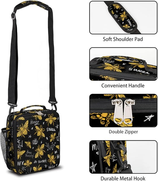 cfpolar Insulated Lunch Bags Animal Bee Letter Quote Lunch Box for Men Boys Girls Reusable Mini Cooler Lunch Tote Lunchbox Thermal Meal Tote Kit with Shoulder Strap for Work School Picnic