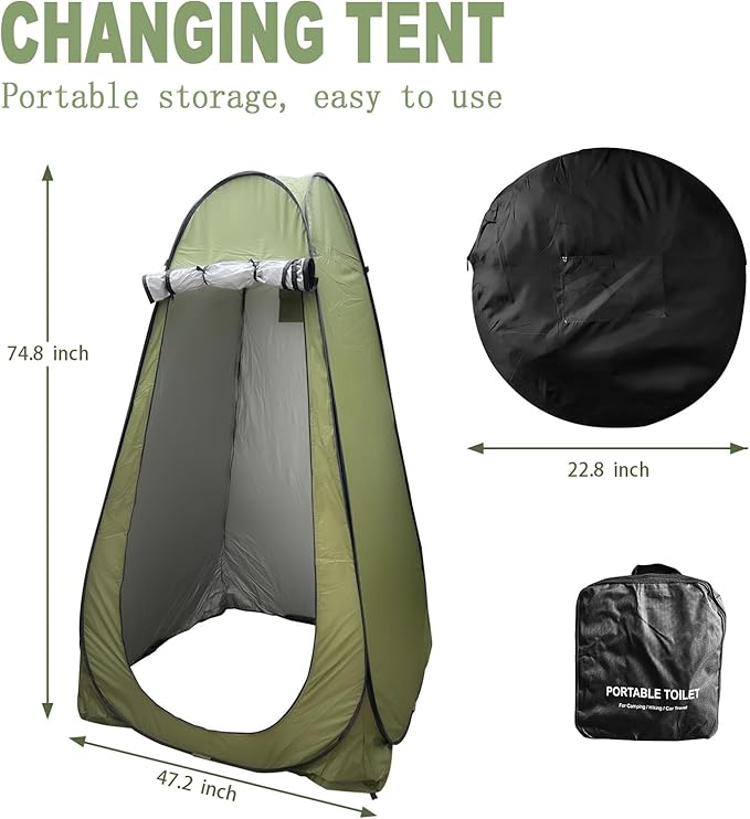 Portable Toilet Kit for Camping, XL Large Pop Up Privacy Tent and Toilet Bags, Washable Outdoor Showers Changing Rooms with Carry Bag （Green）