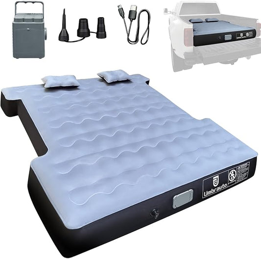 Built-in Pump Truck Air Mattress for 5.5-5.8ft Short Bed, Inflatable Full Size Pickup Airbed with Detachable Pump for Outdoor Travel Camping, Includes Pillows & Storage Bag