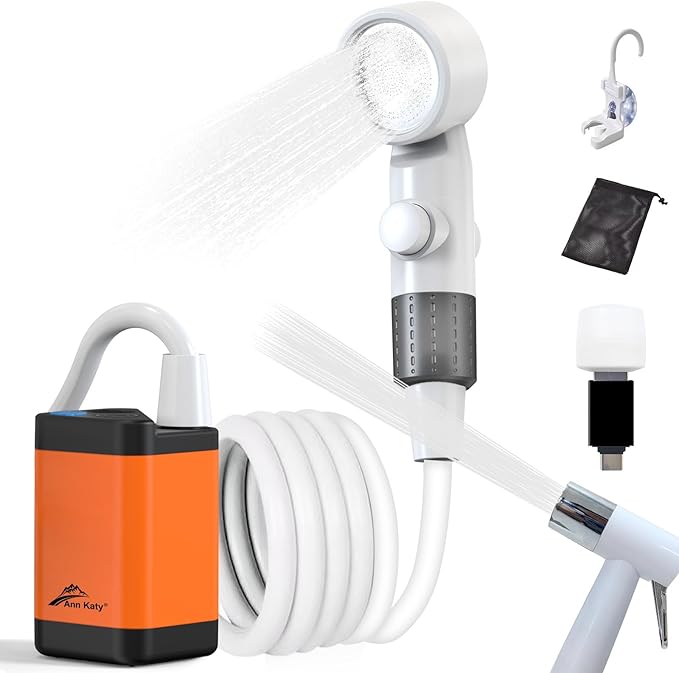 Portable Camping Shower Outdoor Camp Shower Pump,Upgrade Rechargeable Electric Shower Pump with Intelligent Digital Display Multiple Spray Modes for Camping, Hiking, Traveling,RV