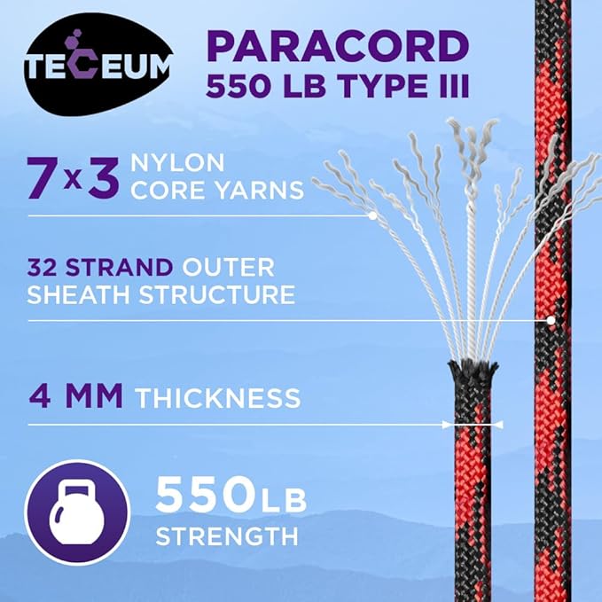 TECEUM Heavy Duty Rope 1000 – 1000ft / 200ft / 100ft / 50ft – 40+ Colors – Utility Rope for Survival & Camping Gear – Nylon String, Camping Rope, para Cord, Utility Nylon Rope, Tent Cord