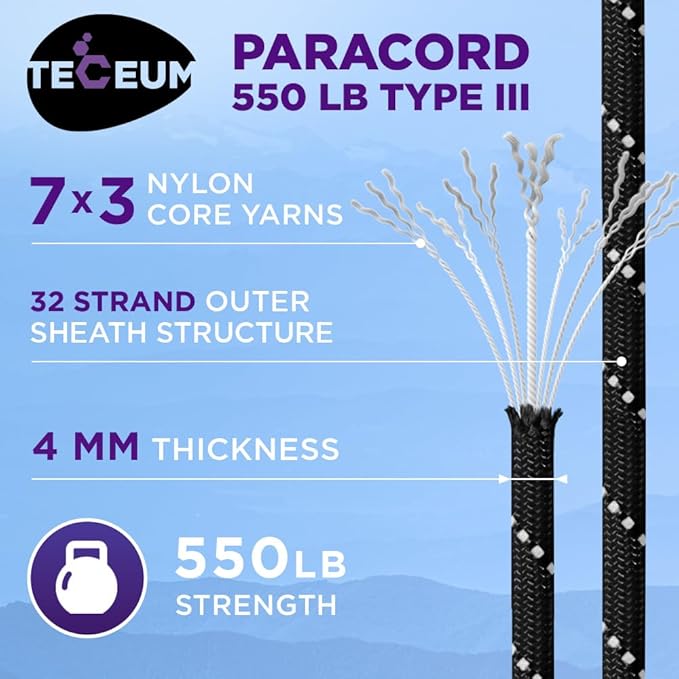 TECEUM Heavy Duty Rope 1000 – 1000ft / 200ft / 100ft / 50ft – 40+ Colors – Utility Rope for Survival & Camping Gear – Nylon String, Camping Rope, para Cord, Utility Nylon Rope, Tent Cord
