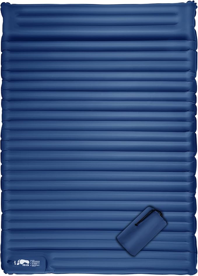 LAMA Double Sleeping Pad for Camping, 2 Persons Self Inflating Camping Mattress for Sleeping, Ultra-Thick 4" Sleeping Mat with Pillow Built-in Pump, Ultralight Camping Mat for Backpacking, Hiking, BL