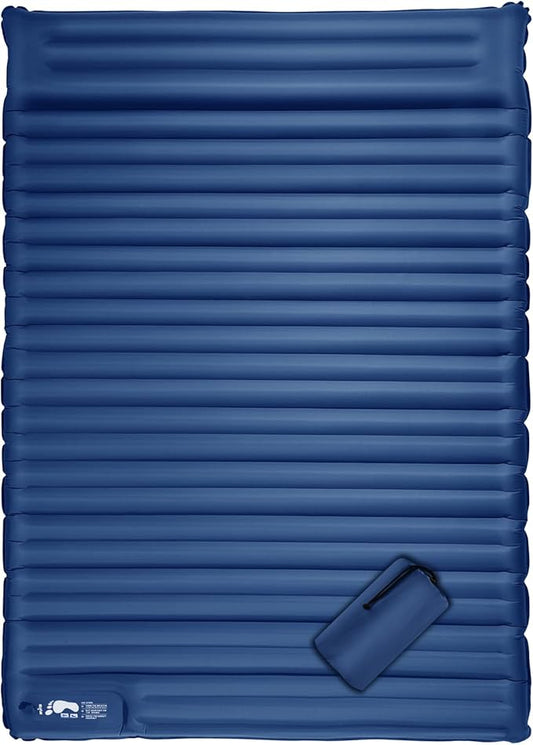 LAMA Double Sleeping Pad for Camping, 2 Persons Self Inflating Camping Mattress for Sleeping, Ultra-Thick 4" Sleeping Mat with Pillow Built-in Pump, Ultralight Camping Mat for Backpacking, Hiking, BL