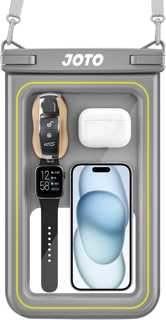 JOTO [IP68 Floatable Large Floating Waterproof Phone Pouch Up to 10", Underwater Phone Case Cellphone Dry Bag for iPhone 16 15 14 13 12 11 Pro Max Xs Max XR X 8 7 Plus SE/Galaxy S24 S23 S22 -Grey
