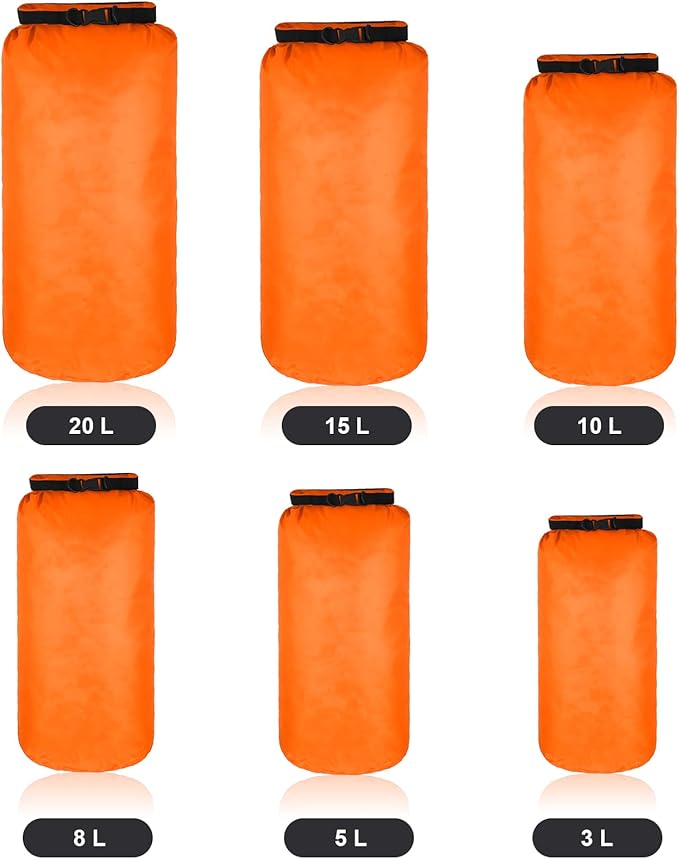 Shappy 6 Pcs Waterproof Dry Bag Set 6 Size Lightweight Sack and Long Adjustable Shoulder Strap 20/15/10/8/5/3l Outdoor Keep Gear Stuff Sack for Backpacking Boating Hiking Camping