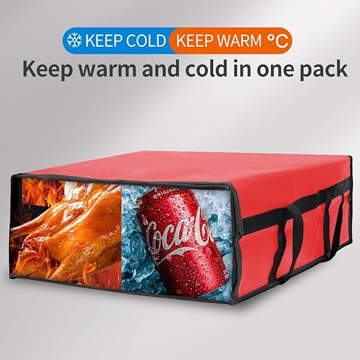 Bodaon Insulated Pizza Delivery Bag, 20" x 20" x 8" Pizza Warmer Bags for Carry Hot, Insulated Food Delivery Bag, Insulated Grocery Bags (Red, 1-Pack)