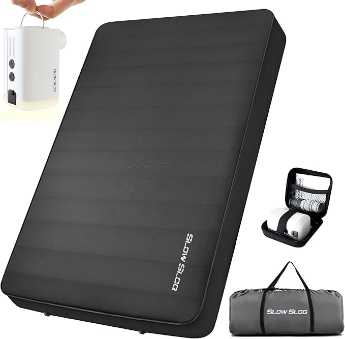 Self-Inflating Sleeping Pad with Portable Electric Pump 4in Thick Memory Foam Camping Mattress for Tent Cot & Car Travel, Fast Inflate & Deflate Camping Pad, Black