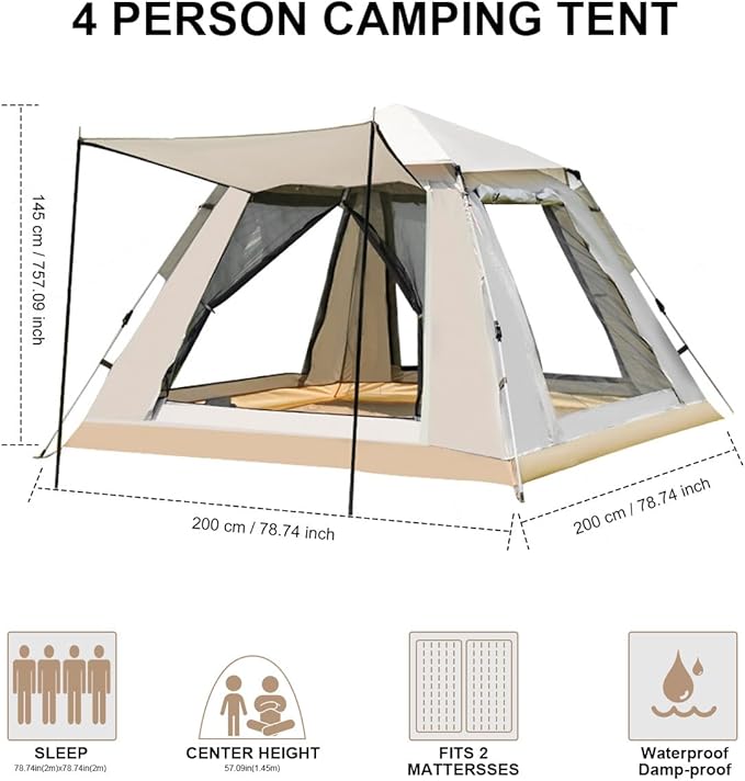 Pop Up Tents for Camping, 2/3/4 Person Camping Tents with Quick Setup Folding Pop Up Style | Backpacking for Hiking, Travel or Beach | Inflatable Tents for Camping