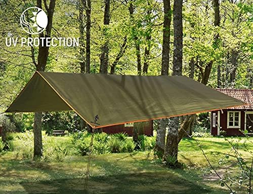 FREE SOLDIER Waterproof Portable Tarp Multifunctional Outdoor Camping Traveling Awning Backpacking Tarp Shelter Rain Tarps (Simplify Brown 10×10.5ft)