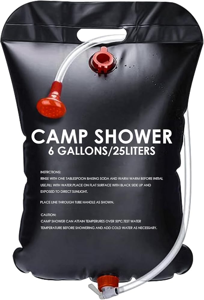Solar Shower Bag, 5 Gallons/20L Portable Camping Shower Bag, with Removable Hose and Switchable Shower Head for Camping Beach Swimming Outdoor Traveling (Black)