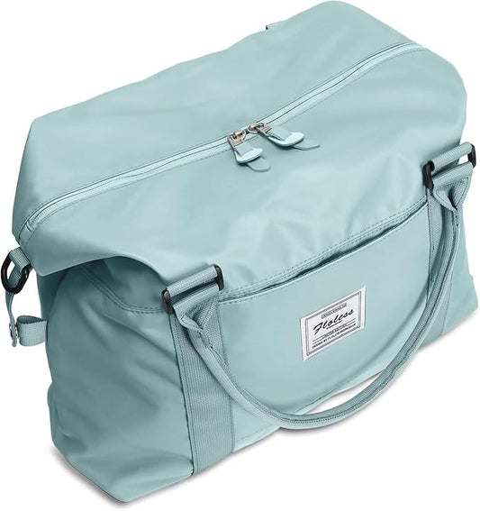 BJLFS Duffel Bag, Light Blue Nylon, 60L, Water-Resistant, Adjustable Strap, Overnight Travel, Workout, Sports Activities, Fits 15.6 Inch Laptop