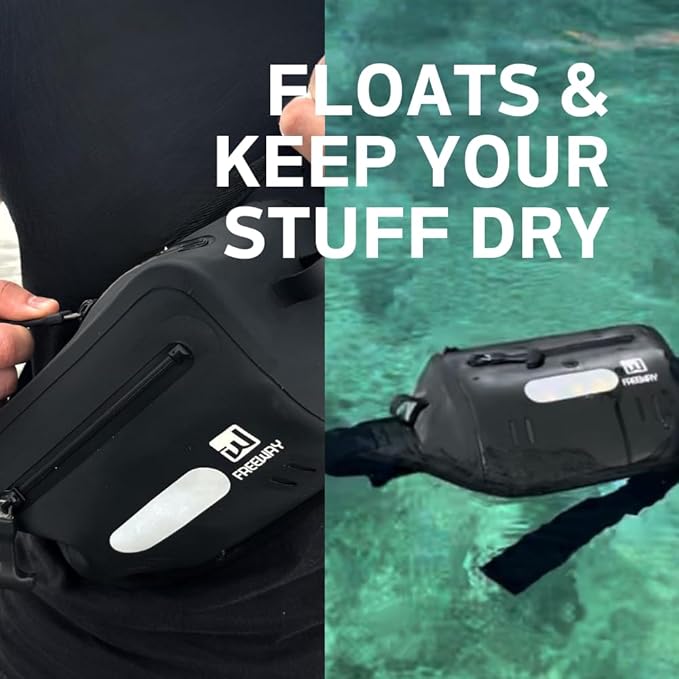 Premium Dry Bag Waterproof Fanny Pack for Water Sports – 100% Waterproof with Reflective Strip – Ideal for Snorkeling, Kayaking, Surfing, Boating & Paddle Boarding – Adjustable Waist Belt (Black)