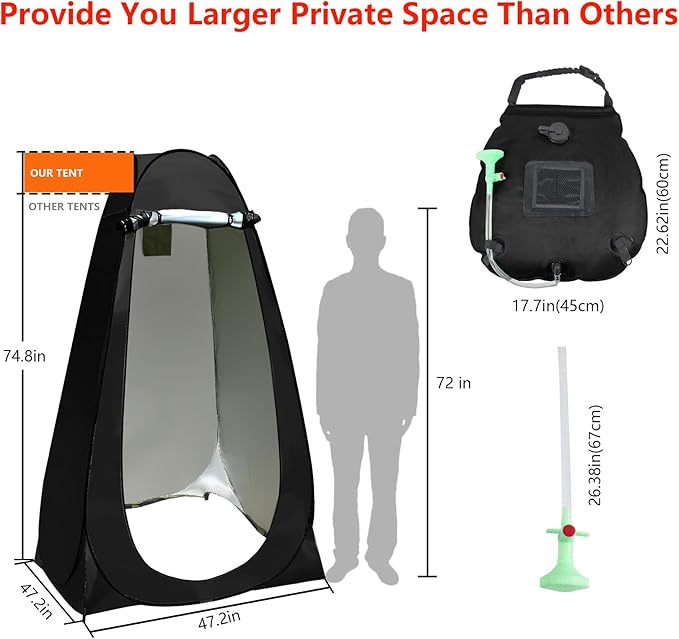 Camping Shower Tent,Pop Up Privacy Tent with Solar Shower Bag,Waterproof Pop Up Shower Tent for Portable Outdoor Toilet Shower Changing Room Sun Shelter Camping (Black/Camouflag/Green)