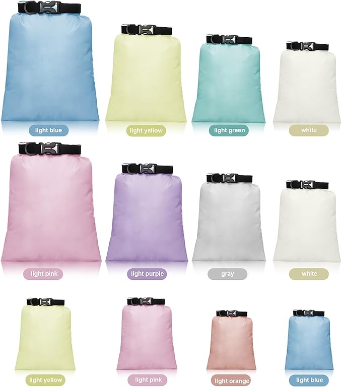Shappy 12 Pcs Waterproof Dry Bag Set 6 Sizes Lightweight Sacks and Long Adjustable Shoulder Strap Outdoor Water Proof Keep Gear Dry Bag Stuff Sacks for Backpacking, Boating, Hiking, Camping (Macaron)