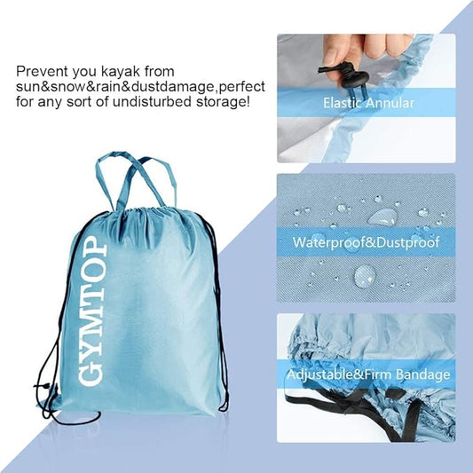 GYMTOP 7.8-18ft Waterproof Kayak Cover - UV Protection Sunblock Shield for Fishing Boat/Kayak/Canoe - 7 Sizes [Light Blue(Upgraded), Suitable for 13.8-15ft Kayak]