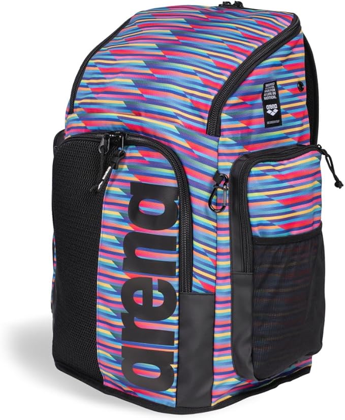 ARENA Spiky III Backpack 45 Swimming Athlete Sports Gym Rucksack Large Training Gear Equipment Swim Bag for Men and Women, 45 Liters, Racing Stripes