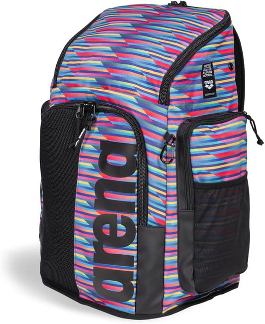 ARENA Spiky III Backpack 45 Swimming Athlete Sports Gym Rucksack Large Training Gear Equipment Swim Bag for Men and Women, 45 Liters, Racing Stripes