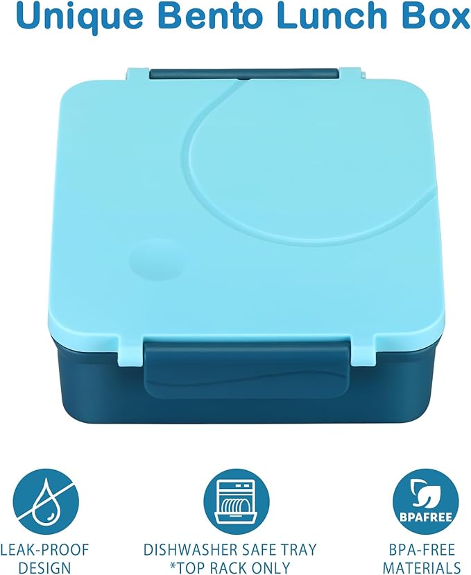 Bento Lunch Box Set for Kids with 8oz Soup Thermo, Leak-Proof Lunch Containers with 4 Compartment, Kids Thermo Hot Food Jar and Insulated Lunch Bag for Kid to School-Blue