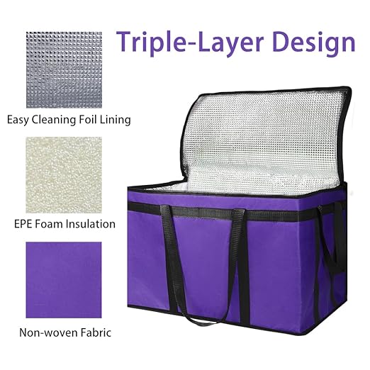 Bodaon 2-Pack Insulated Food Delivery Bag, XXX-Large Meal Grocery Tote Insulation Bag for Hot and Cold Food, Commercial Cooler/Thermal Shopping Bags, Large Capacity Reusable Warming Bag, Purple