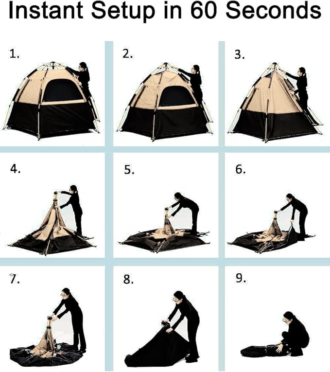 Camping Tent with Instant Setup, 2/3 Person Weatherproof Tent Easy Quick Set Up in 60 Seconds with Rainfly Backpack Tent for Family Camping & Hiking, Upgraded Ventilation,Center Height 66-inch