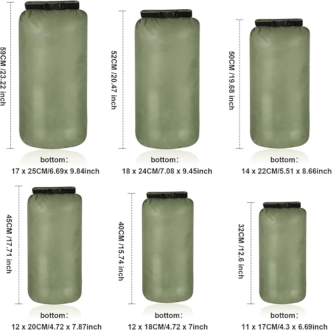 Shappy 6 Pcs Waterproof Dry Bag Set 6 Size Lightweight Sack and Long Adjustable Shoulder Strap 20/15/10/8/5/3l Outdoor Keep Gear Stuff Sack for Backpacking Boating Hiking Camping