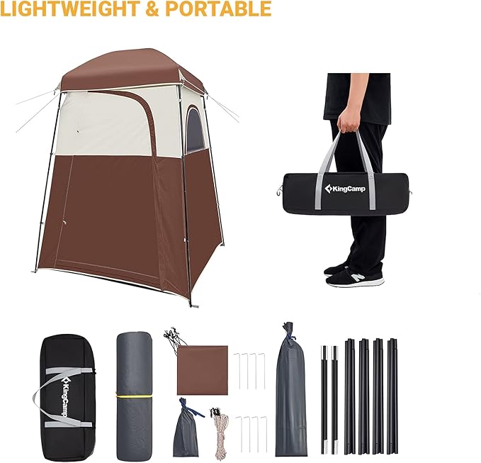 KingCamp Shower Tent, Large Portable 1/2 Room Dressing, Toilet and Changing Tents with Shower Bag & Floor for Camping & Travel
