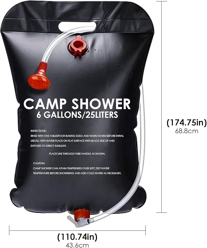 Solar Shower Bag, 5 Gallons/20L Portable Camping Shower Bag, with Removable Hose and Switchable Shower Head for Camping Beach Swimming Outdoor Traveling (Black)