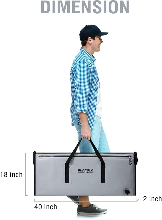 Buffalo Gear Insulated Fish Cooler - Leakproof Kill Bag with 2 Reusable Cooler Ice Packs - Portable Waterproof Zipper