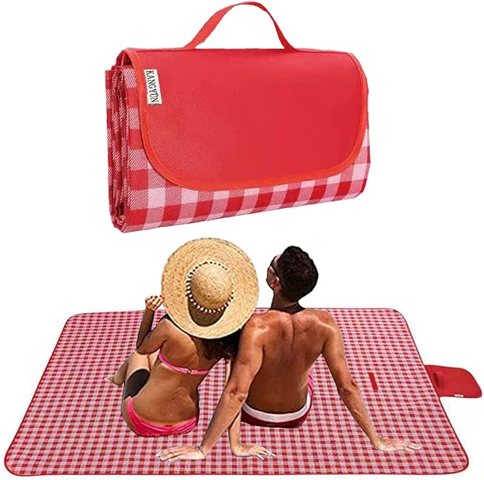K Y KANGYUN Outdoor Picnic Blankets, Extra Large Beach Blanket, Foldable Lightweight Waterproof Sand Mat, Picnic Blanket 80" x 60" for Beach Camping Hiking Park Patio (Red, 80x60 inch)