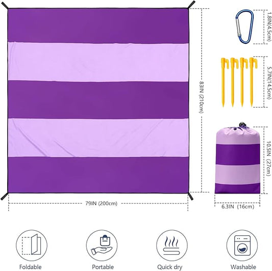 Beach Blanket Waterproof Sandproof Beach Mat 79" X 83" /10'x9'for 2-8 Adults Quick Drying Outdoor Picnic Mat Beach Accessories for Travel, Camping, Hiking