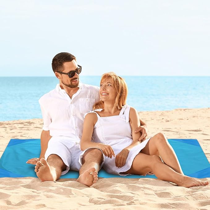 Picnic Blanket, Mini Pocket Beach Mat 43.3 x 55.1IN (2-3 People) Foldable, Lightweight Waterproof Sand Free, Foldable Thin Ground Sheet for Outdoor Camping Hiking Travel - with Hand Strap