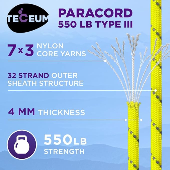 TECEUM Heavy Duty Rope 1000 – 1000ft / 200ft / 100ft / 50ft – 40+ Colors – Utility Rope for Survival & Camping Gear – Nylon String, Camping Rope, para Cord, Utility Nylon Rope, Tent Cord