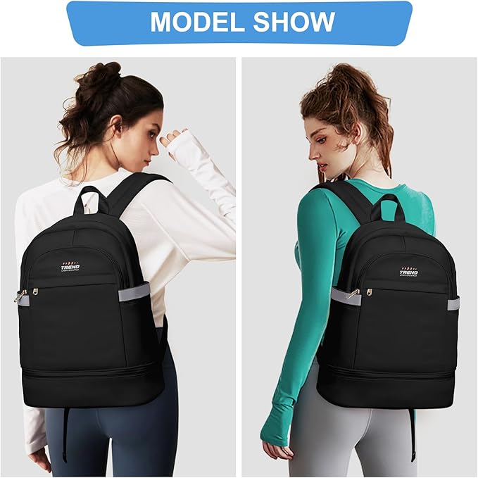coofay Black Gym Backpack For Women Men Travel Backpack With Shoe Compartment Waterproof Sports Bag Gym Bag Dance Backpacks For Dancers