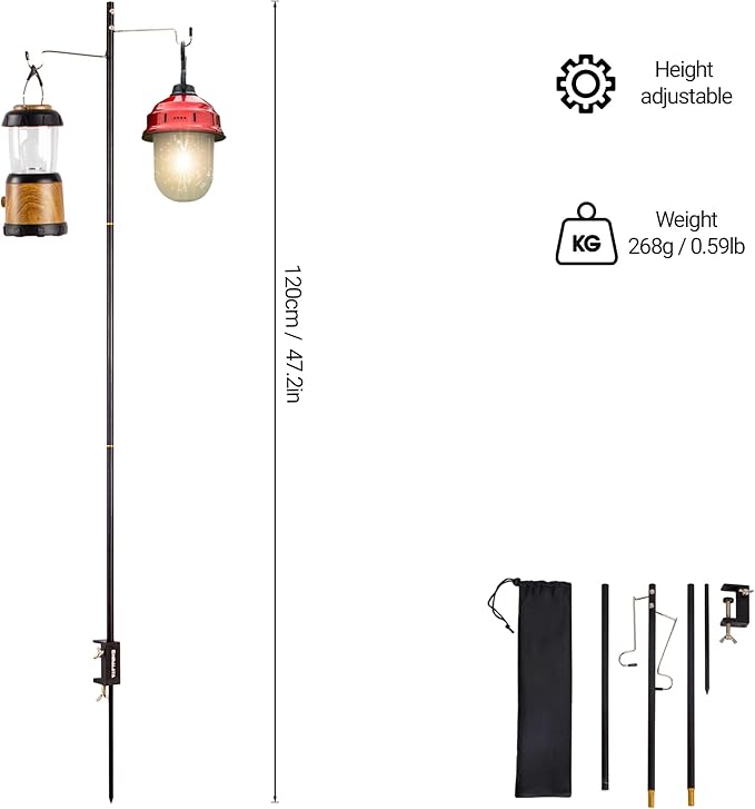 Camping Folding Lamp Pole, Lightweight Collapsible Aluminum Lantern Stand, Outdoor Portable Lamp Post Hanging Light Holder Stick for Picnic Hiking Fishing BBQ (Lantern Stand)