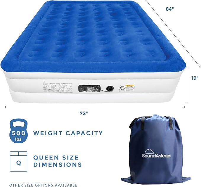 SoundAsleep Dream Series Luxury Air Mattress with ComfortCoil Technology & Built-in High Capacity Pump for Home & Camping- Double Height, Adjustable, Inflatable Blow Up, Portable - King Size