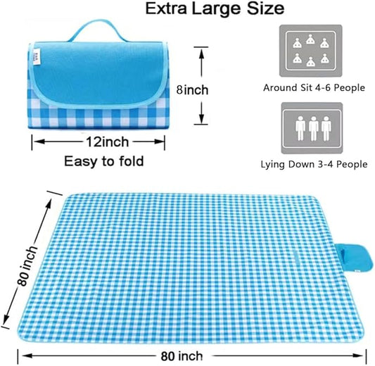 Extra Large Picnic Blanket Beach Blankets, Outdoor Foldable Waterproof Sand Mat for Beach Camping Hiking Travel Family Concerts Grass Park Music Festival Lawn Mats (Blue, 80x80inch)