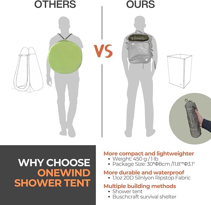 onewind Portable Privacy Shower Tent with Pole, Ultralight Camping Shower Shelter Portable Toilet Tent Bathroom Tent Privacy Changing Dressing Room for Outdoor Use Camping Hiking Backpacking