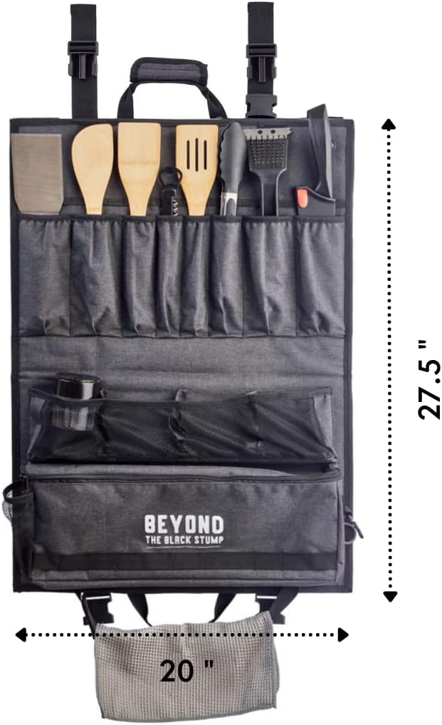 Camp Kitchen Organizer and Utensil Kit - Set of 14 - Travel Organizer - Grill Accessories - Portable Camping Gear