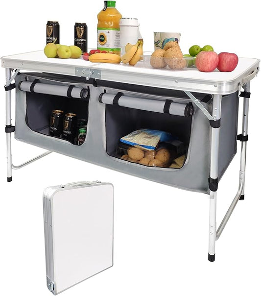 Camping Folding Aluminum Table with Adjustable Legs for Outdoor Travel Beach, Backyards, BBQ, Party and Picnic Foldable Table