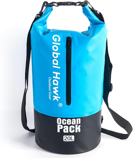 Waterproof Dry Bags: 10L, 20L Sizes - Ideal for Kayaking, Fishing, Rafting, and More! Adjustable Strap for Ultimate Convenience. Stay Dry While Adventuring (Blue, 20L)