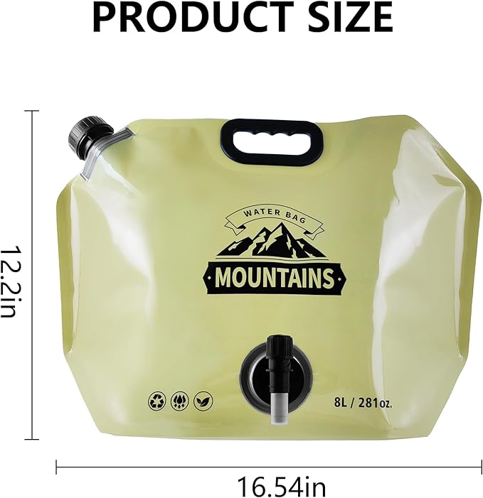 Collapsible 8L Water Storage Bag, BPA-Free Portable Folding Water Jug with Adjustable Faucet, Leakproof Emergency Water Bag for Camping, Hiking, Riding, Outdoor Sport (GREEN, 1)