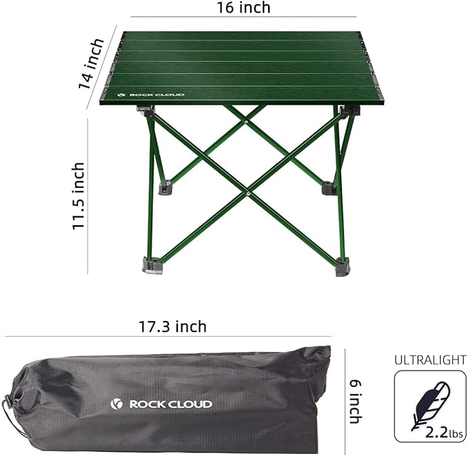ROCK CLOUD Portable Camping Table Ultralight Aluminum Folding Beach Table Camp for Camping Hiking Backpacking Outdoor Picnic, Green