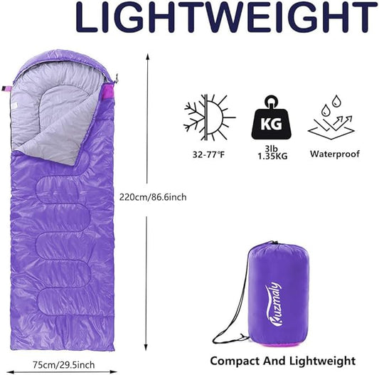 Camping Sleeping Bag 3 Seasons Lightweight &Waterproof with Compression Sack Camping Sleeping Bag Indoor & Outdoor for Adults & Kids