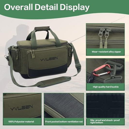 YVLEEN Fishing Tackle Box Bag - Outdoor Large Fishing Tackle Storage Bag - 100% Water-Resistant Polyester Material - Fishing Tackle Bags - Suitable for 3600 3700 Tackle Box