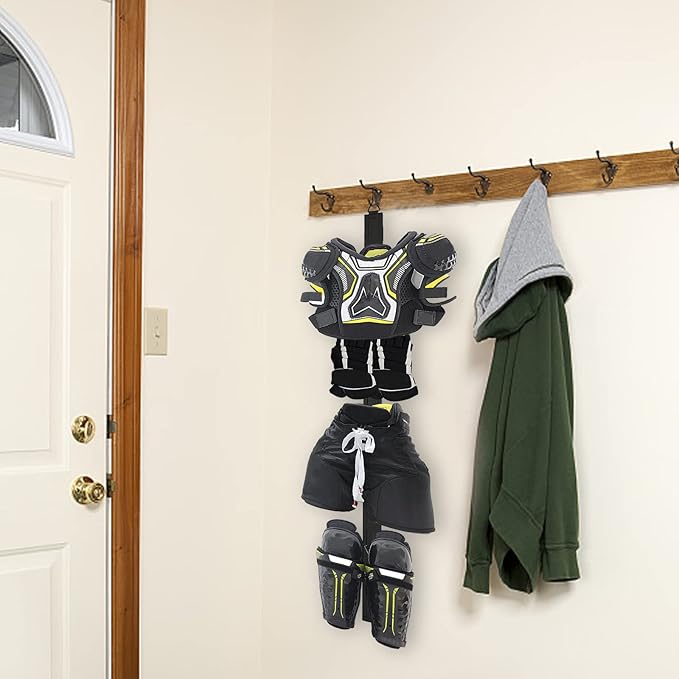 Hockey Hanger Portable Hanging Dryig Rack Hockey Gifts for Home and Outdoor Using in Ice Hockey Skating Football Camping Fishing 5 Hooks (Black)
