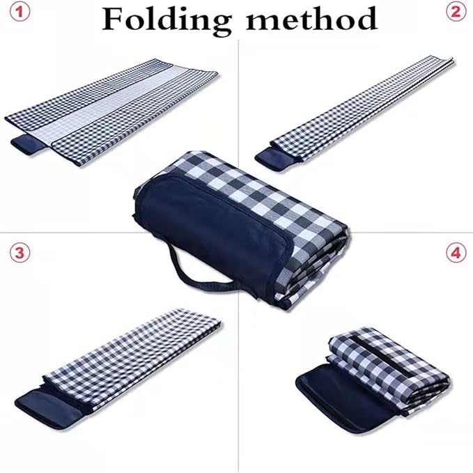 Outdoor Picnic Blanket, XL Foldable Waterproof Sand Beach Mat, Extra Large 80x80in for Beach Camping Hiking Travel Family Concerts Portable Beach Blankets（Darke Blue）