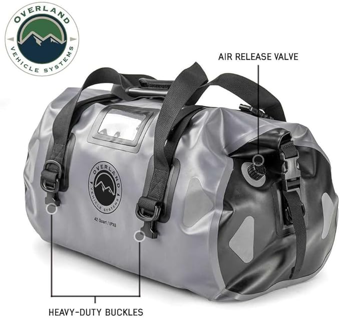 Overland Vehicle Systems Portable Dry Storage Bags (42 Quart Capacity) - Premium 1000D Construction - IPX6 Rated Waterproof Dry Bag - Heavy Duty Buckles with Robust Nylon Straps