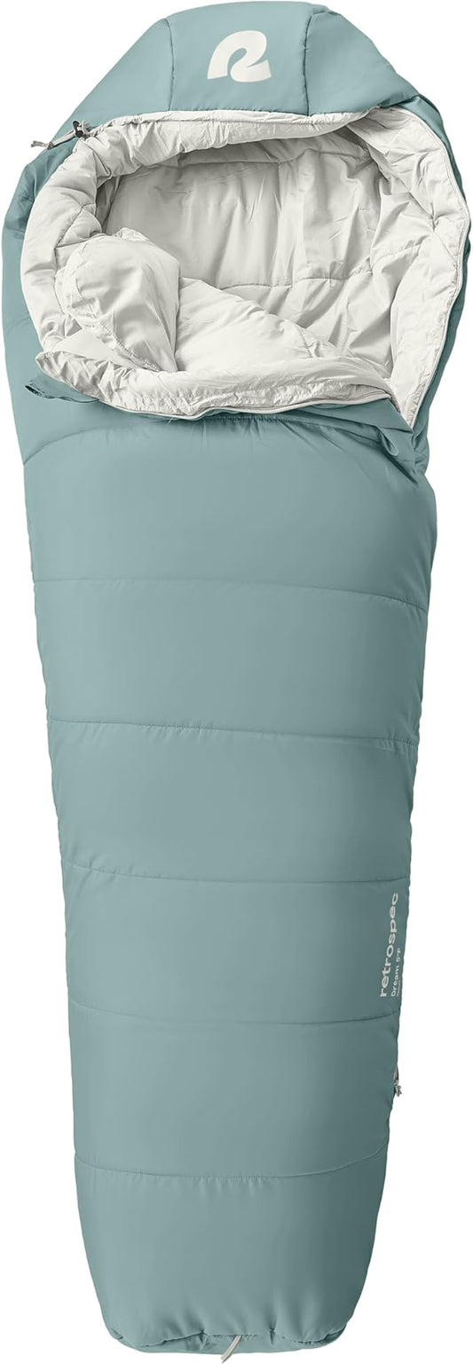 Retrospec Dream Sleeping Bag - 5, 15, 30 Mummy for Camping, Insulated Cold Weather, Lightweight Stuff Sack, Water-Resistant, Adjustable Draw Cords, Adult